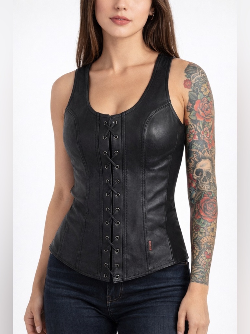 Hot Leathers Black Leather Lace-Up Corset Vest